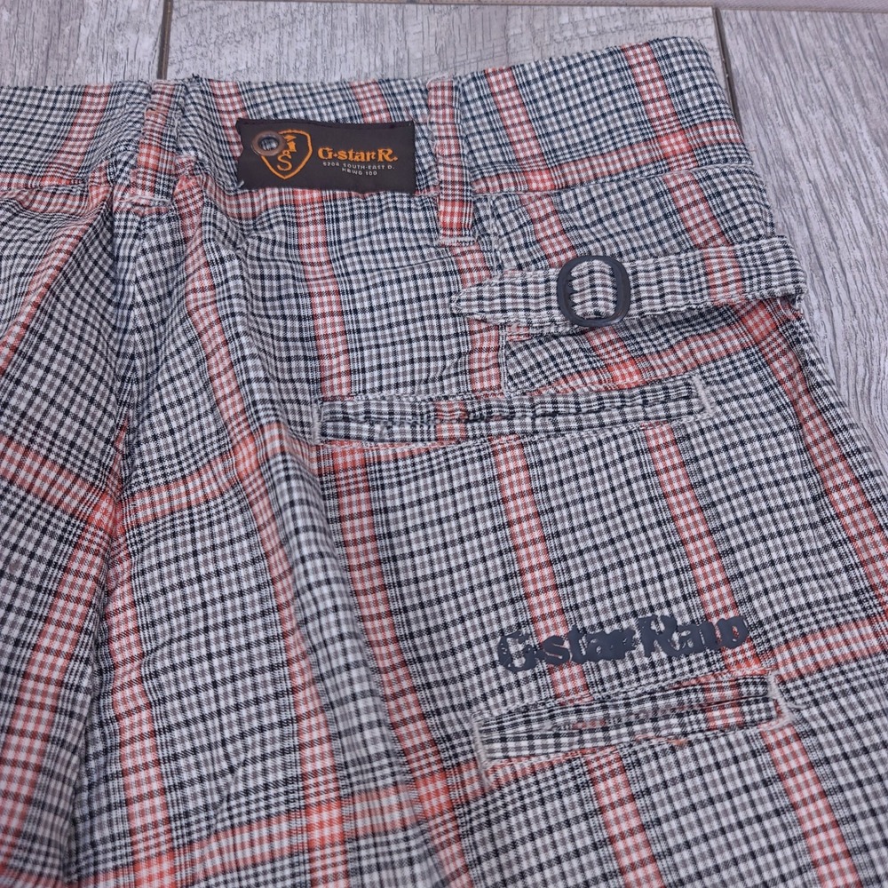 G-Star Raw Plaid Navy Trousers Men 30x30 Red Black Button Fly Side Adjusters